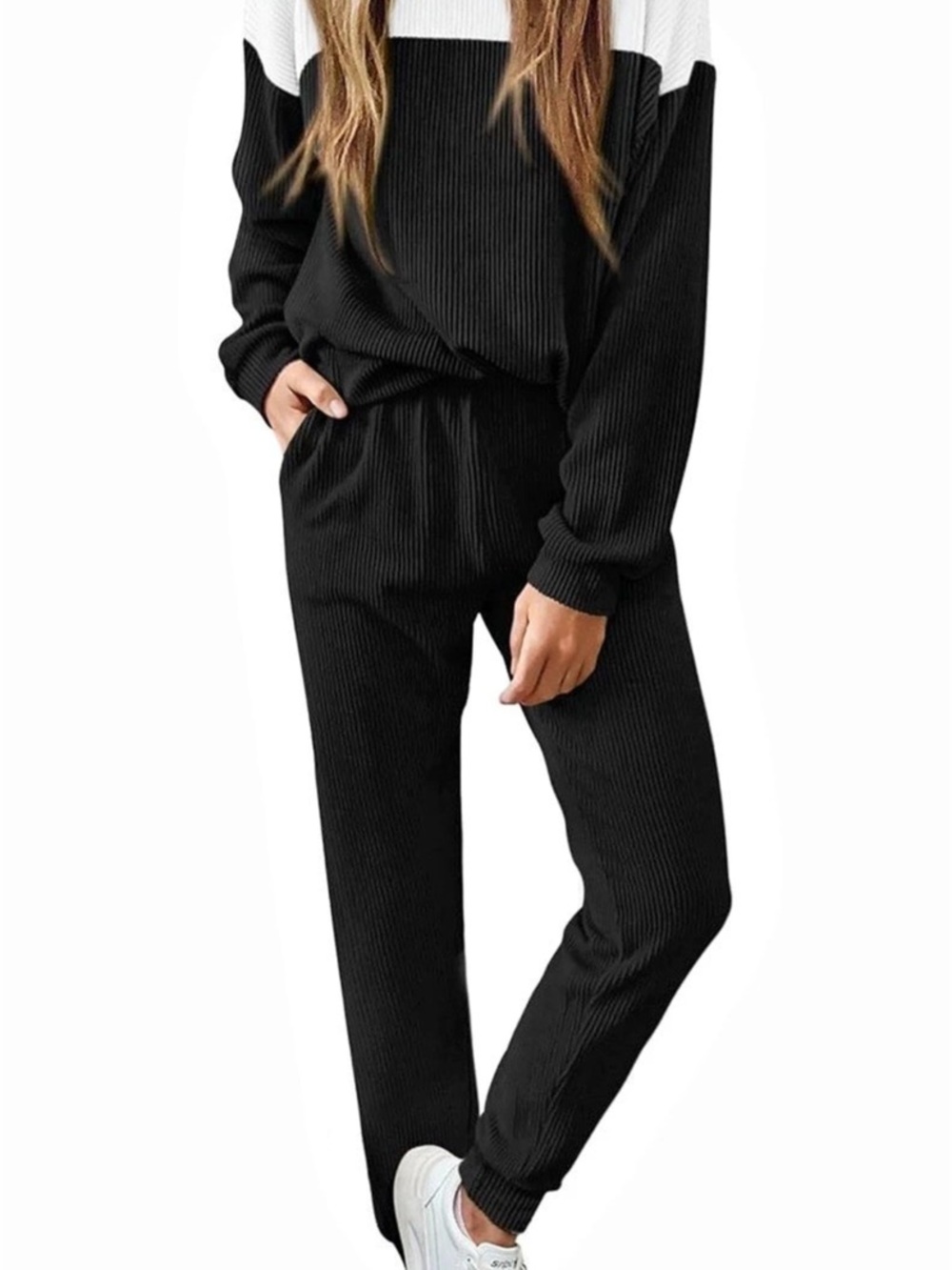 Women's Black & White Ribbed Jogger Set